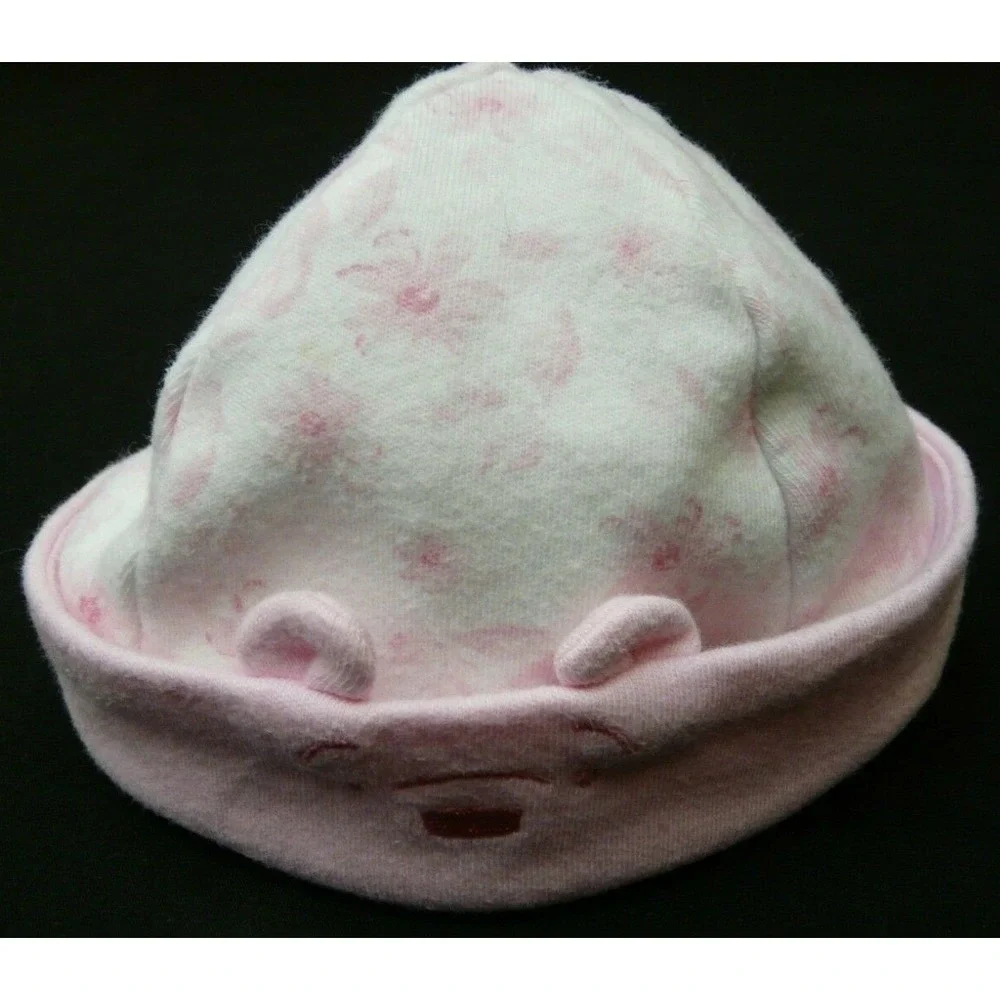 Winnie the Pooh‎ Hat Infant Girls Cap Beanie White Pink Flowers Disney Store